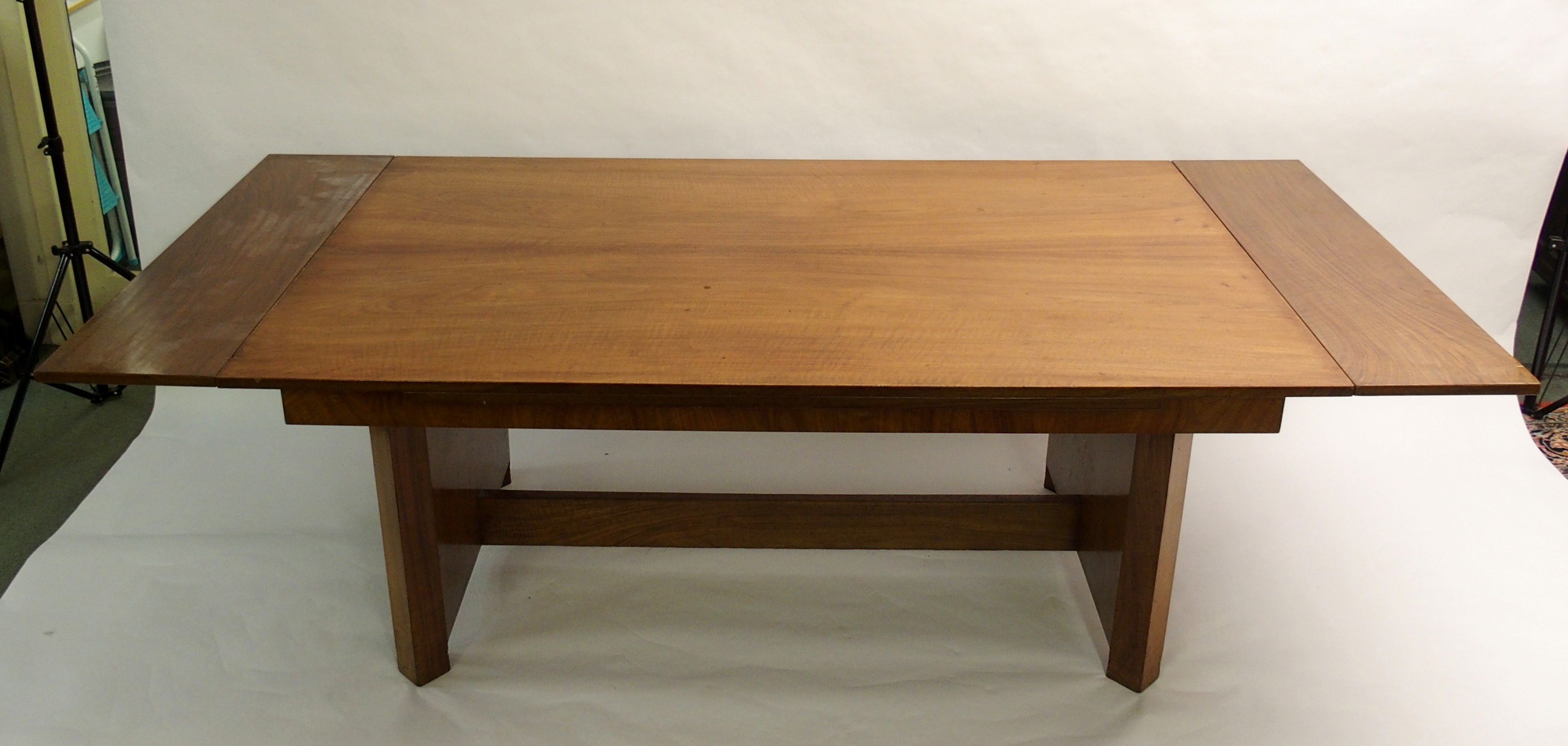 An Art Deco walnut dining suite comprising; extending dining table, 77 x 243 x 114cm, eight walnut - Image 2 of 10