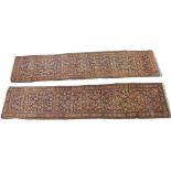 Two Persian runners with allover Herati design, 89cm x 400cm and 85cm x 398cm