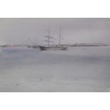 •ROBERT PURVES FLINT RSW, RWS (Scottish 1883 - 1947) SCHOONERS AT GRANTON Watercolour, signed, 25