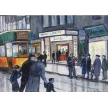 •BETTY M STIRLING (Scottish 1915 - 1985) NEW CITY ROAD Oil on board, signed, 13.5 x 18.5cm (5 1/4