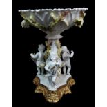 A Victorian pottery centrepiece attributed to Moores the frill edge bowl above a naturalistic tree