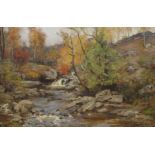 JOHN HENDERSON (Scottish 1860 - 1924) AUTUMN IN THE GLEN Oil on canvas, signed, 40.5 x 61cm (16 x