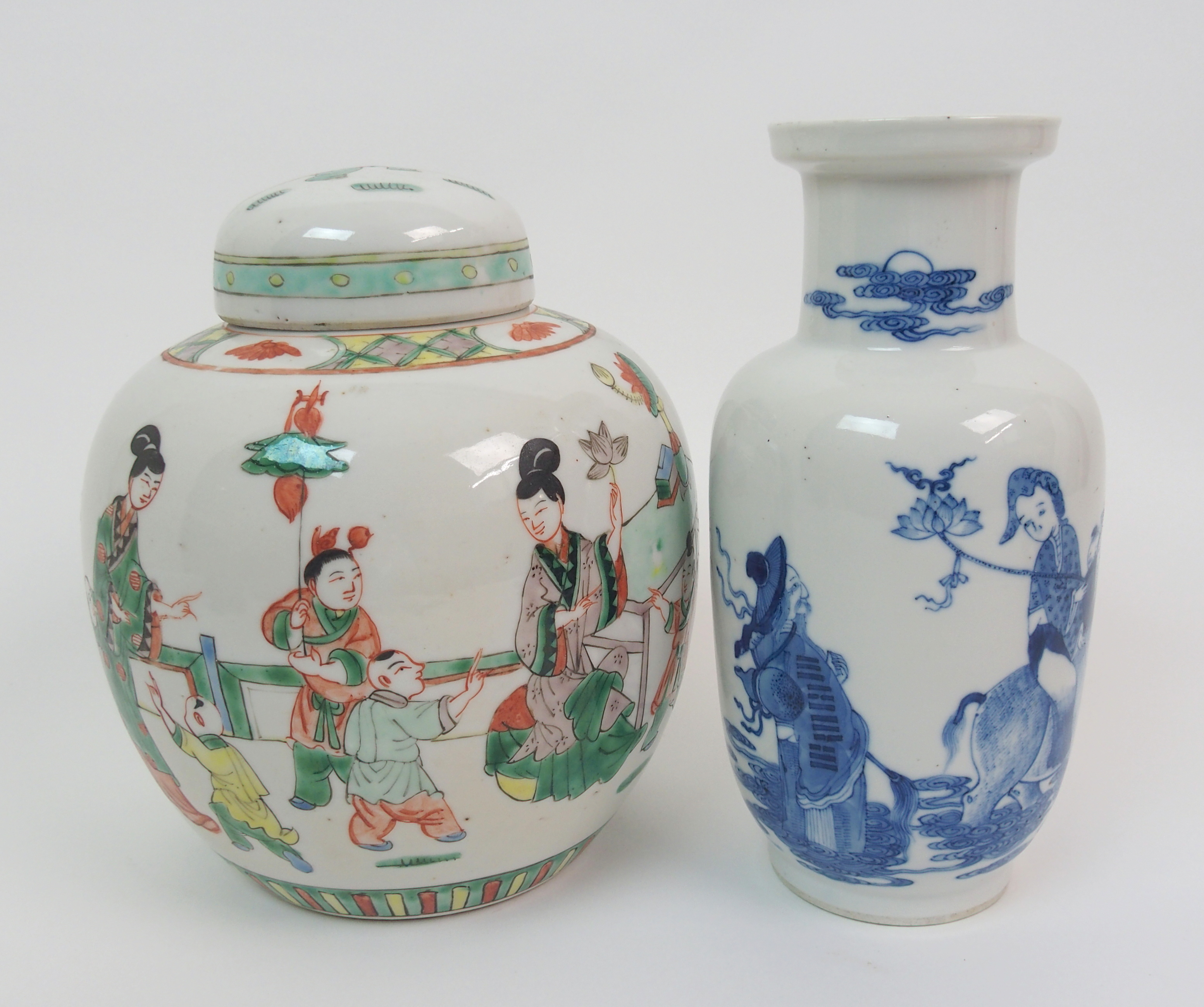 A Chinese blue and white baluster vase painted with a figure riding on an oxen with followers, - Image 3 of 10