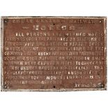 GWR cast iron pre grouping TRESPASS sign. Measures 30in x 21in, in totally original condition.