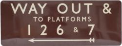 BR(W) FF enamel sign WAY OUT & TO PLATFORMS 1 2 6 & 7 with left facing arrow. Measures 48in x 18in