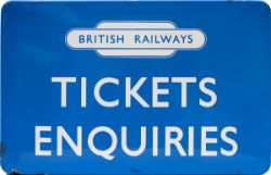 BR(Sc) enamel FF sign TICKET ENQUIRIES with British Railways totem at the top. In very good