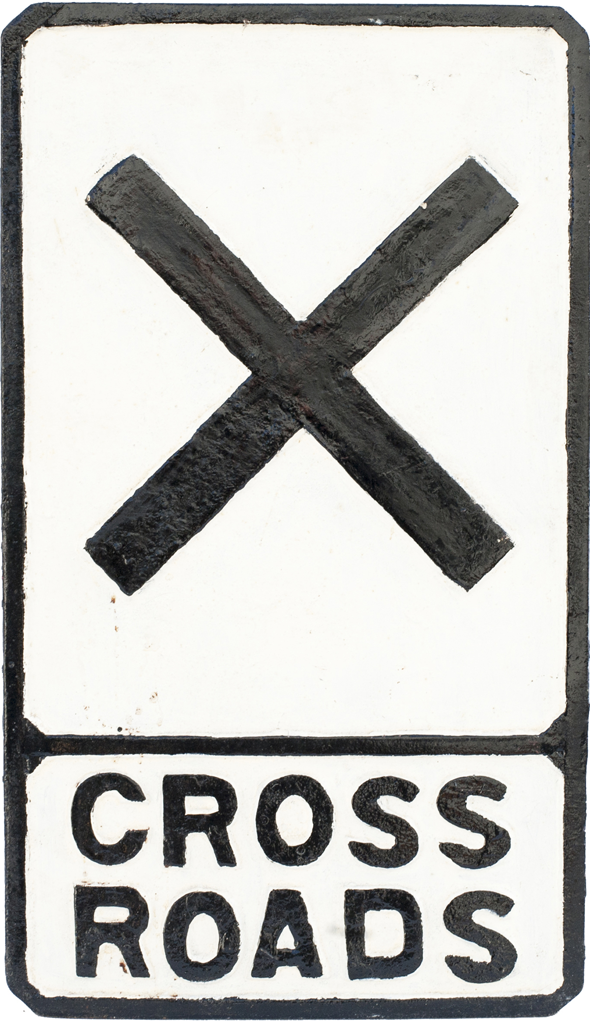 Cast iron road sign CROSSROADS. Face restored and rear original and measures 21in x 12.25in.