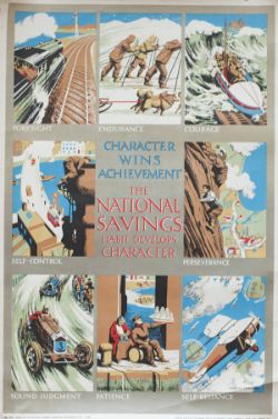 Poster WW2 THE NATIONAL SAVINGS HABIT DEVELOPS CHARACTER by NOWELL EDWARDS. Double Crown 30in x
