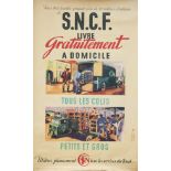 Poster SNCF LIVRE GRATUITEMENT A DOMICILE by CHEVAL BATANY circa 1947. Double Royal 25in x 40in.