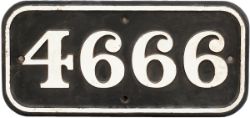 GWR cast iron cabside 4666 ex 0-6-0 PT built at Swindon in 1943. Allocations included 87C DANYCRAIG,