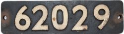 Smokebox numberplate 62029 ex LNER Peppercorn K1 2-6-0. Sheds included Blaydon and 52A Gateshead.