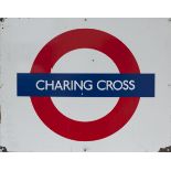 LT enamel Target CHARING CROSS measuring 28in x 22in. Some enamel loss to corners.