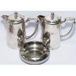 BR double arrow era silverplate coffee pots, a pair; both in good condition, side marked with the