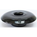 LMS black glass Flower Bowl which is acid etched with the LMS Hotels Motif. Measures 7in diameter