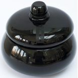 LMS black glass ladies Powder Bowl complete with lid which is acid etched with the LMS Hotels Motif.