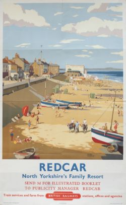 Poster BR REDCAR NORTH YORKSHIRES FAMILY RESORT by FRANK SHERWIN circa 1956. Double Royal 25in x