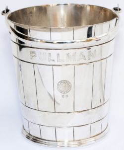 Pullman silverplate ICE BUCKET, hand engraved PULLMAN at the top and stamped with the full Coat of