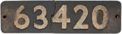 Smokebox numberplate 63420 ex NER Q6 0-8-0 built by ARMSTRONG WHITWORTH in 1920. Allocations