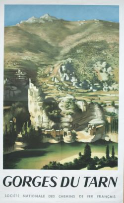 Poster SNCF GORGES DU TARN SOCIETE NATIONALE DES CHEMINS DE FER FRANCAIS by GOERGE ROHNER. Double