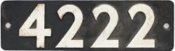 Smokebox numberplate 4222 ex GWR 2-8-0T built at Swindon in 1913. Allocations included 86H ABERBEEG,