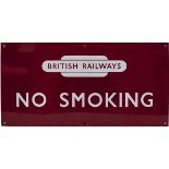 BR(M) enamel sign, with British Railways Totem at top, NO SMOKING. Measures 24in x 12in, virtually