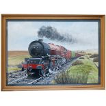 Original water colour painting of LMS 6206 PRINCESS MARIE LOUISE by G.S. Cooper. Painted on board