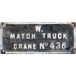 GWR cast iron Match truck crane plate G.W.R MATCH TRUCK CRANE No436. In original condition