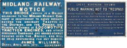 A pair of cast iron signs: Great Northern Railway TRESPASS sign dated July 1896 Kings Cross, and a