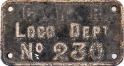 GWR cast iron crane plate G.W.R LOCO DEPT No230. In original condition measures 10.5in x 6in.