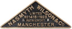 Worksplate cast brass NASMYTH WILSON & CO LIMITED NO 1416-1923 PATRICROFT MANCHESTER, ex Gold