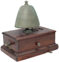 GWR mahogany cased block bell with cow bell and front tapper.In excellent ex box condition.