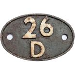 Shedplate 26D BURY 1950-1963, in ex loco condition.