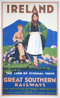 Poster GSWR(I) IRELAND THE LAND OF ETERNAL YOUTH by R. BRESLIN circa 1930. Double Royal 25in x 40in.