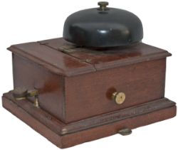 GNR mahogany cased split case block bell with large mushroom bell, in nicely restored condition.