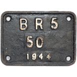 BR cast iron tenderplate BR5 50 1944 ex WD AUSTERITY 2-8-0 no 90049. Measures 7.5in x 5.5in and is