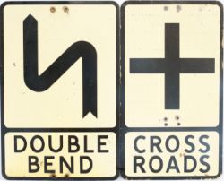 Road signs to include: CROSSROADS 21in x 12in reflective aluminium, DOUBLE BEND 21in x 12in