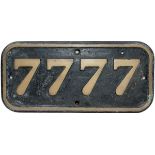 GWR brass cabside numberplate 7777 ex GWR Collett 0-6-0 PT built by Armstrong Whitworth in 1930.