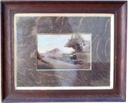 Painting by F Moore of LSWR T9 No 715 in original LSWR livery. In original oak frame, image is 5in x