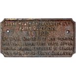 Great Western & Great Central Railways Joint Committee, GCR pattern, GATE NOTICE. In totally