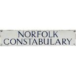 Enamel poster board heading NORFOLK CONSTABULARY, blue on white enamel. In excellent condition