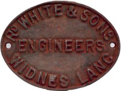 Cast iron bridge makers plate R D WHITE & SONS ENGINEERS WIDNES LANCS measuring 11in x 8.5in. NOTE R