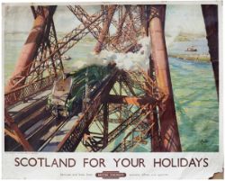 Poster BR SCOTLAND FOR YOUR HOLIDAYS THE WORLD FAMOUS FORTH BRIDGE by Terence Cuneo. Quad Royal 40in