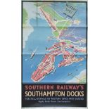 Poster SR SOUTHAMPTON DOCKS by DILLY. Double Royal 25in x 40in. In good condition with folds and a