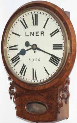 North Eastern Railway 18-inch walnut cased chain driven fusee clock with a spun brass bezel circa