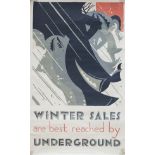 Poster LT WINTER SALES ARE BEST REACHED BY UNDERGROUND by EDWARD MCKNIGHT KAUFFER 1921. Double Royal