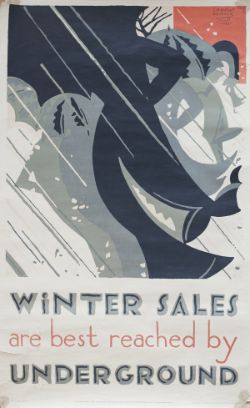 Poster LT WINTER SALES ARE BEST REACHED BY UNDERGROUND by EDWARD MCKNIGHT KAUFFER 1921. Double Royal