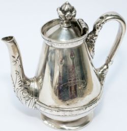 Midland Railway small silverplate coffee pot, very ornate design with the MIDLAND WYVERN and MIDLAND