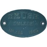 Diesel worksplate oval cast aluminium BRUSH SULZER No683 1965 EX BR CLASS 47 47244, D1921. Initially