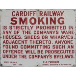 Cardiff Railway enamel sign re SMOKING IS PROHIBITED, signed E.A. Prosser General Manager and