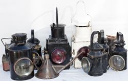 A selection of railway lamps x 8 to include BR SR 3 aspect, GWR 3 aspect, LPTB 3 aspect, BR 3
